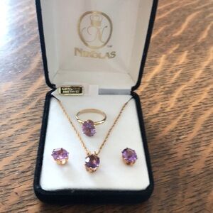 Purple Jewelry Set with Gold Accents, genuine Amethyst.